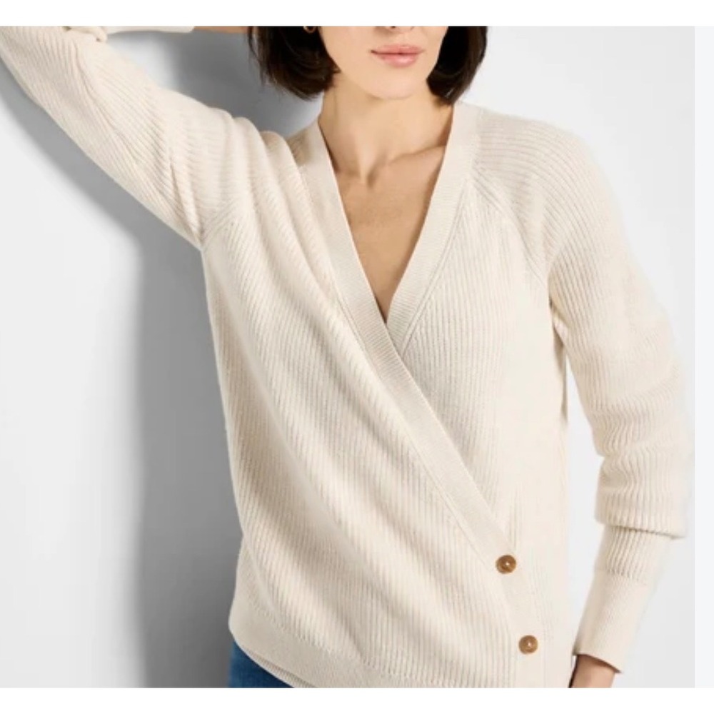 NWT NIC+ZOE Cream Shaker Stitch Wrap Sweater Asymmetric Button Small
